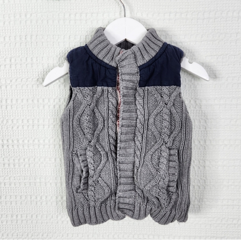 MudPie Gray and Navy Cable Knit Vest